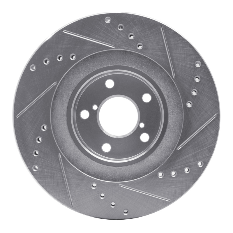Saab 9-2X Brake Rotor (1) - Front Left - R1 Concepts - Drilled & Slotted - Silver - `01-`08